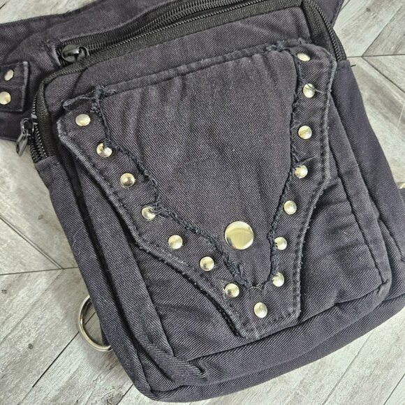 Fabric CrossBody Saddle Bag Purse Black Long Strap Silver Tone Hardware - Picture 3 of 13